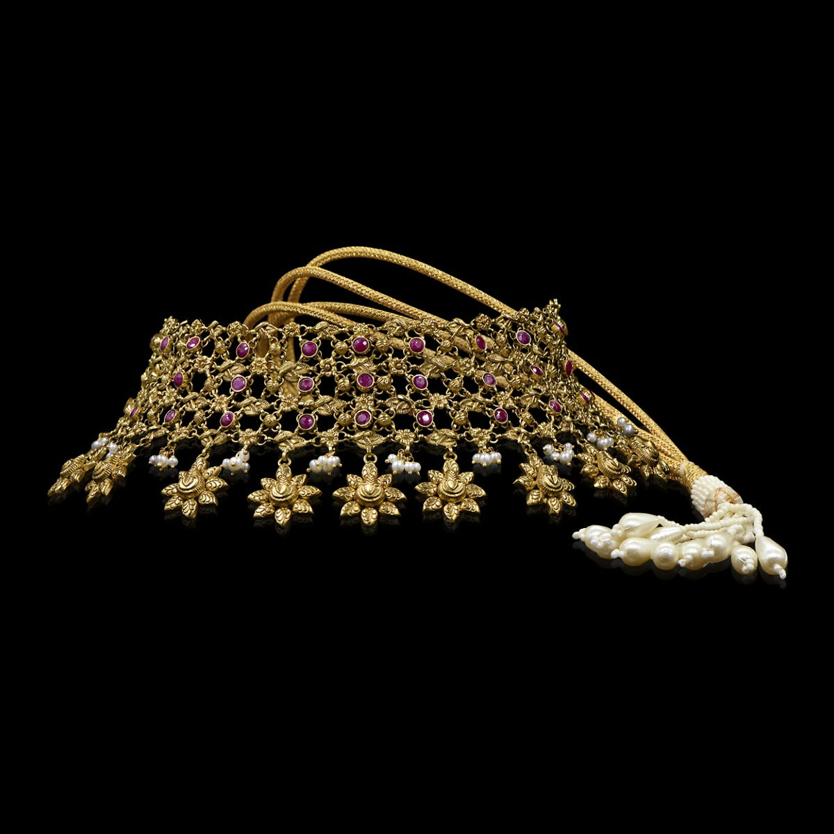 Pink Flowery Gold Choker