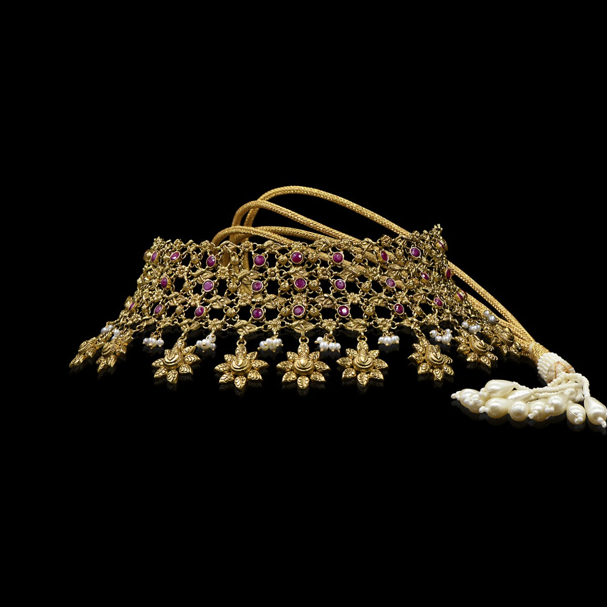 Pink Flowery Gold Choker Set
