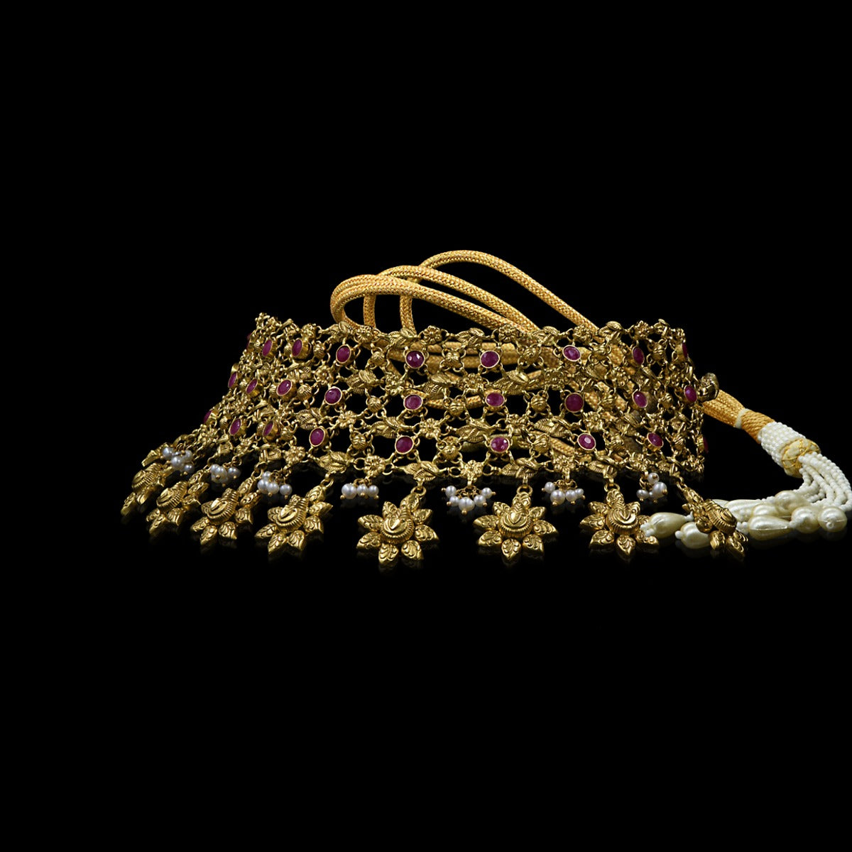 Pink Flowery Gold Choker Set