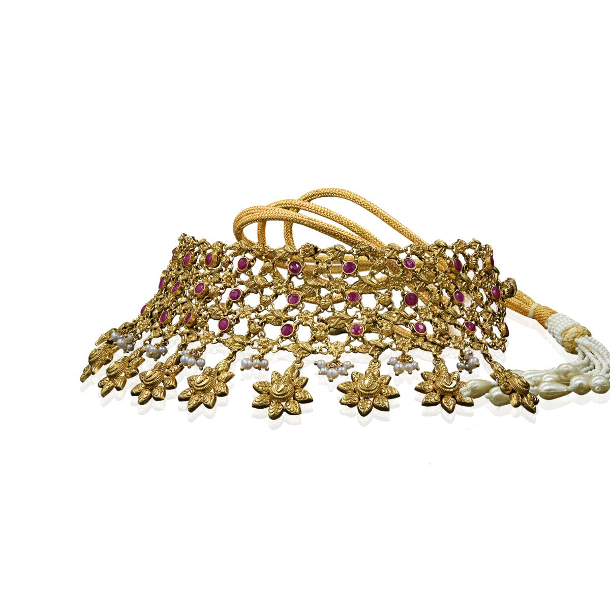 Pink Flowery Gold Choker Set
