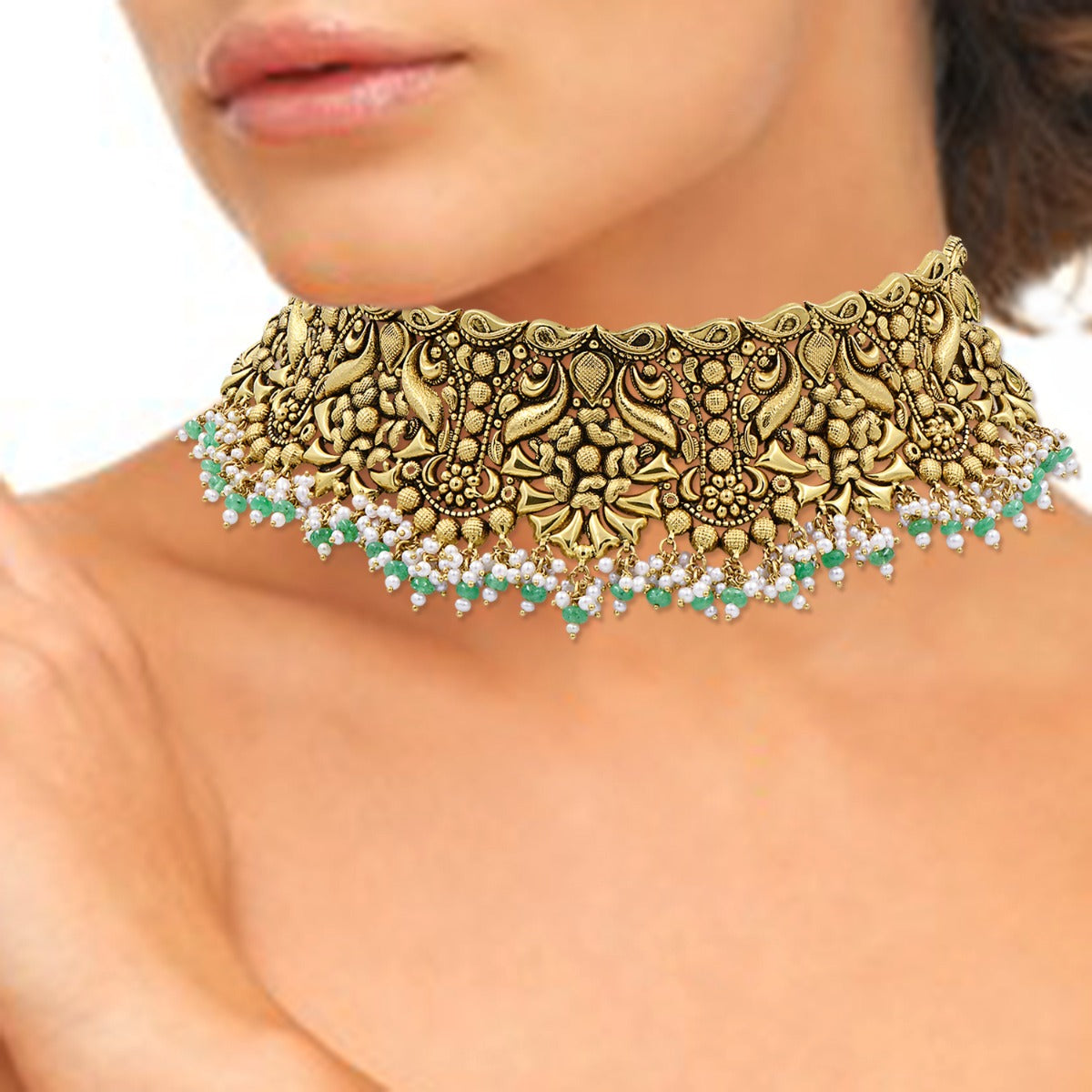Gold Green Folksy Choker