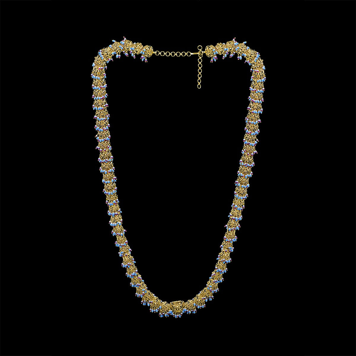 Carved Circle Motif Long Necklace Set