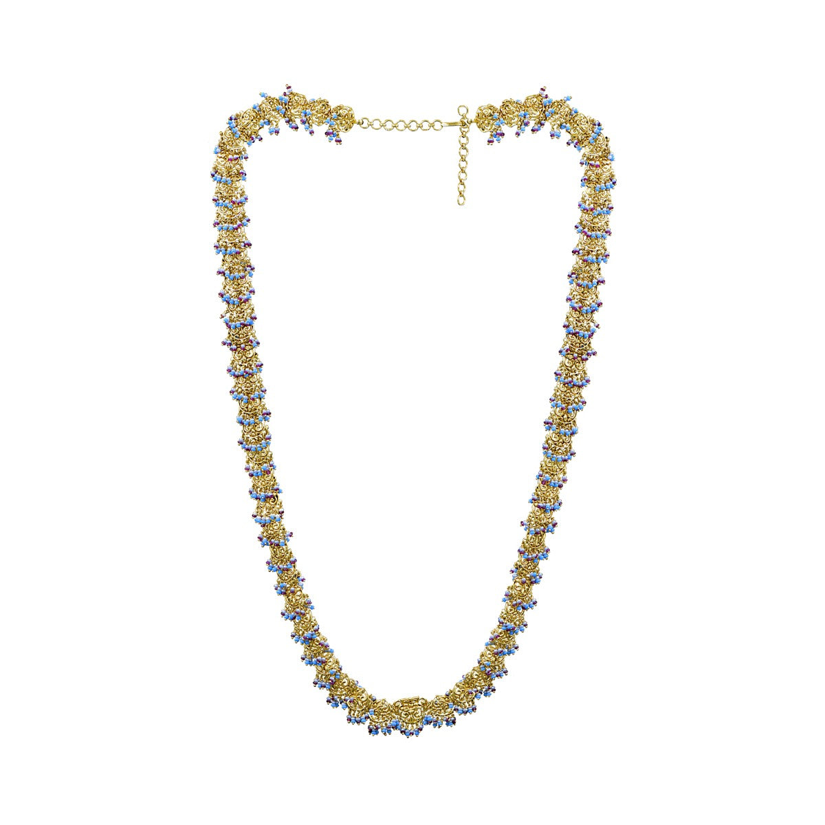 Carved Circle Motif Long Necklace Set
