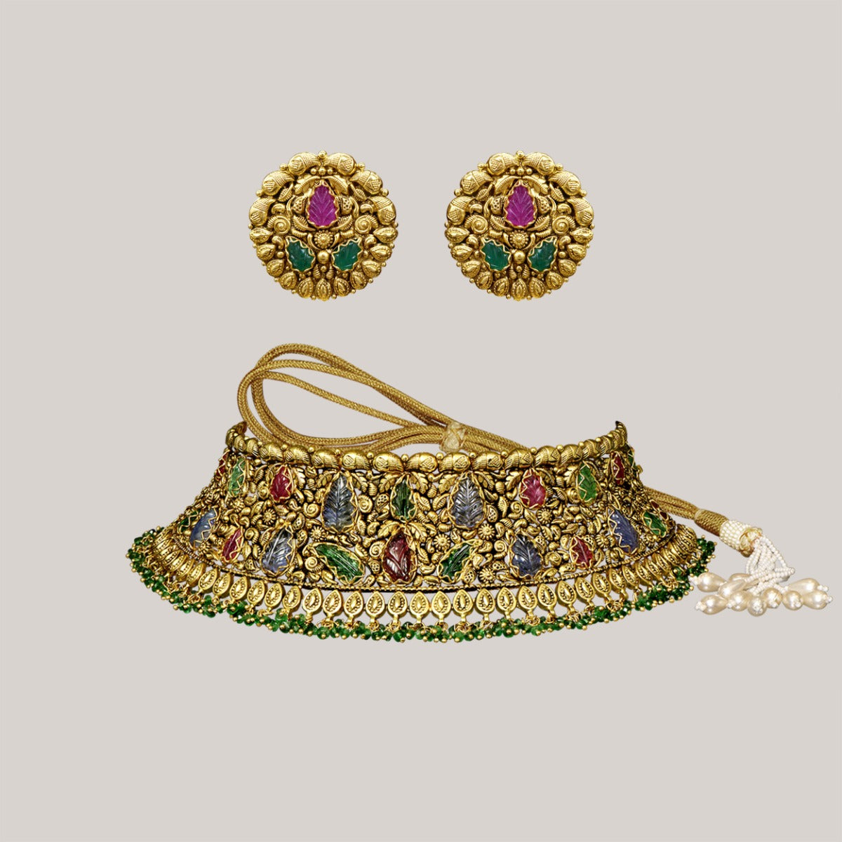 Anika Gemstone Gold Choker Set