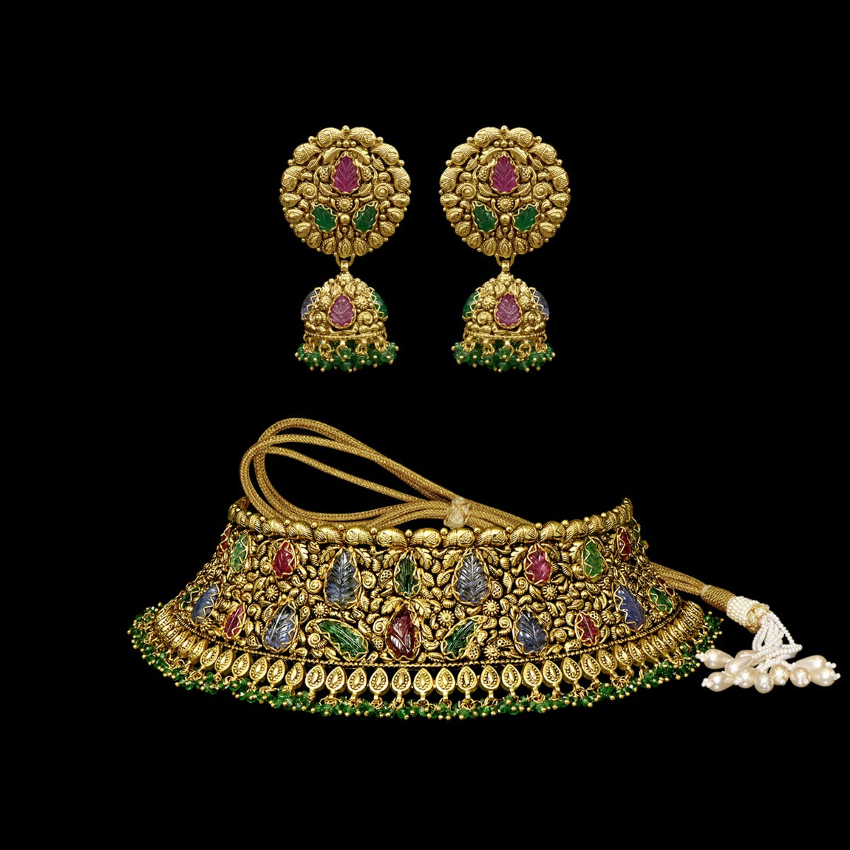 Intricate Leaf Gold Choker Set
