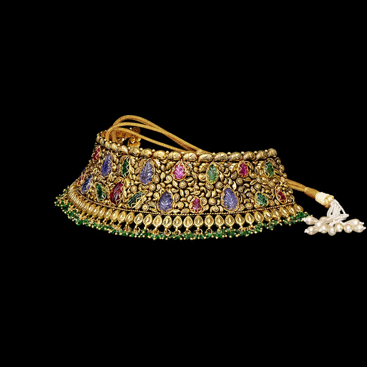 Intricate Leaf Gold Choker Set