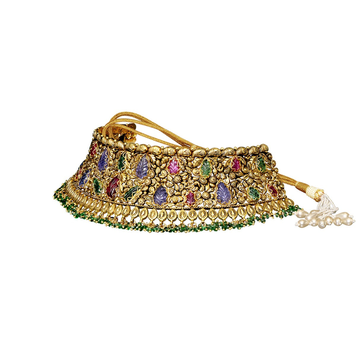 Intricate Leaf Gold Choker Set