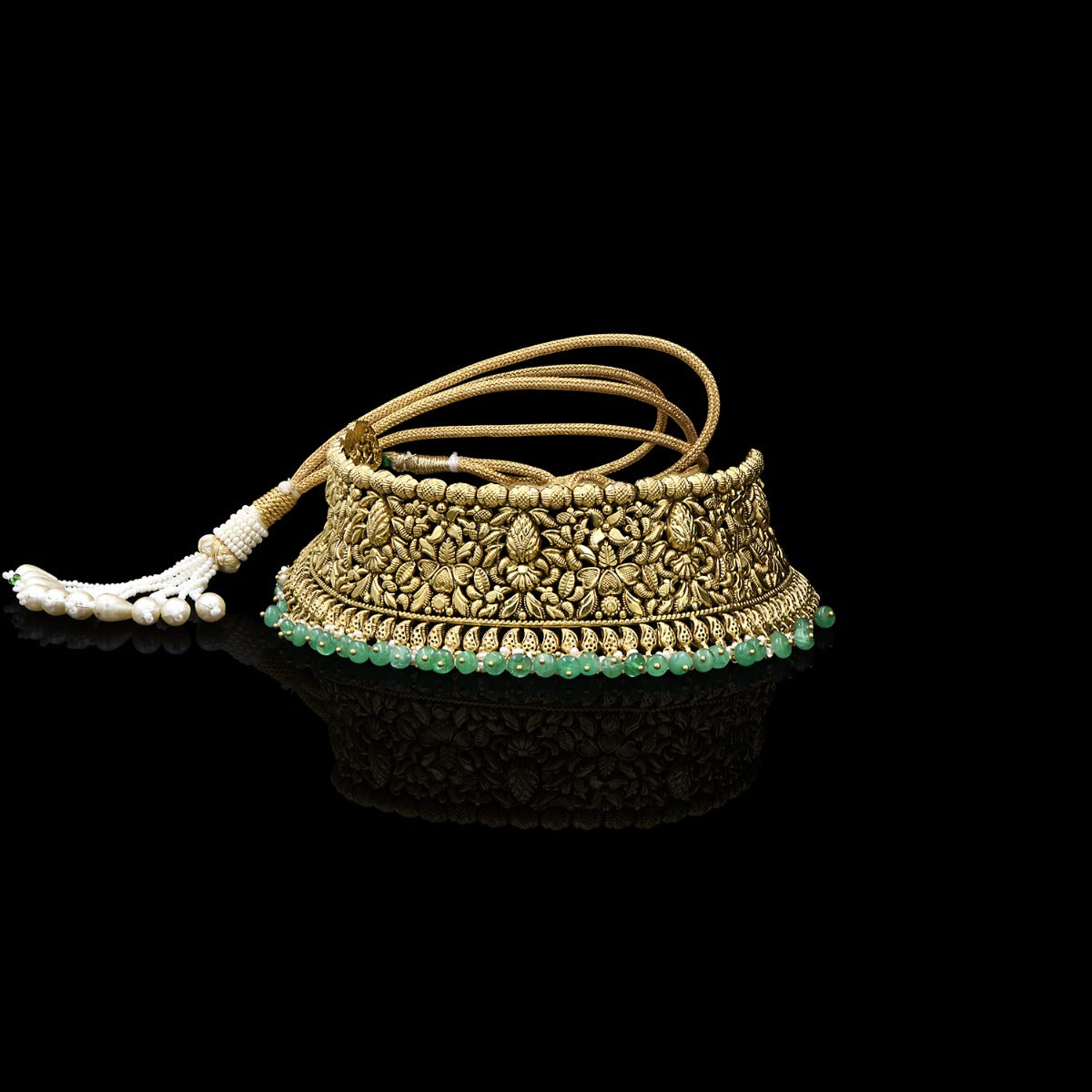 Green Embellished Gold Choker
