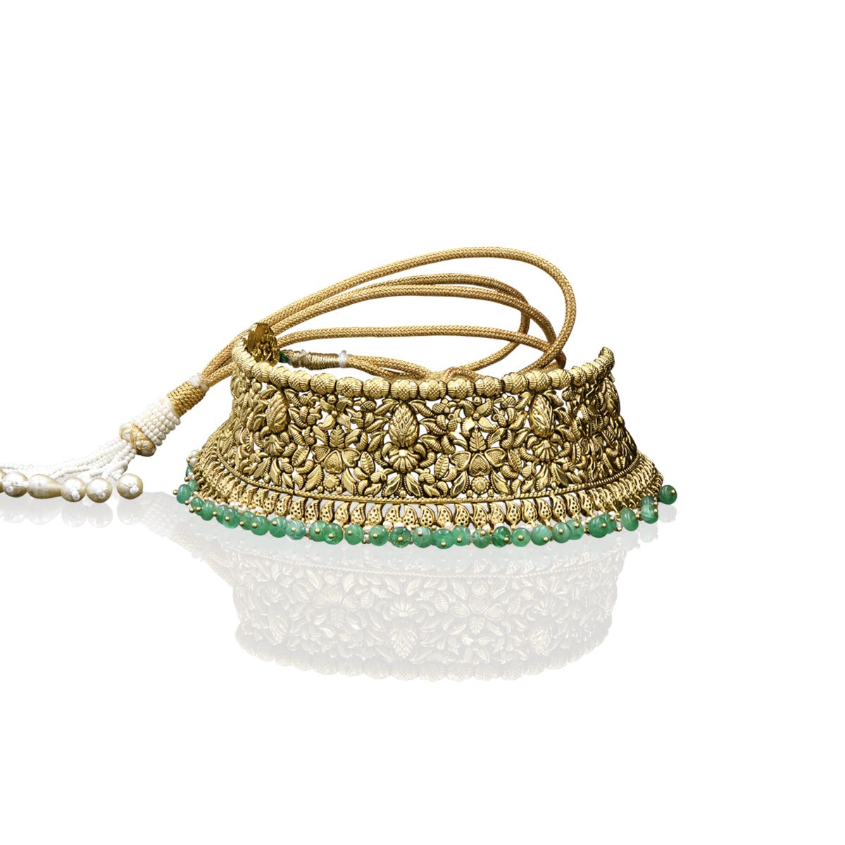 Green Embellished Gold Choker