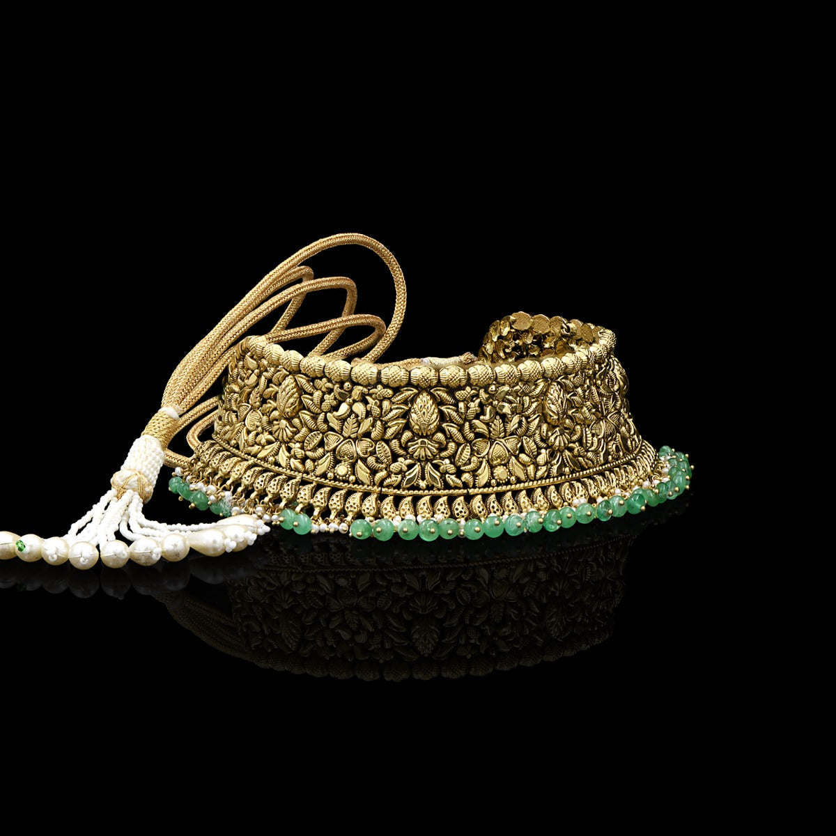 Green Embellished Gold Choker