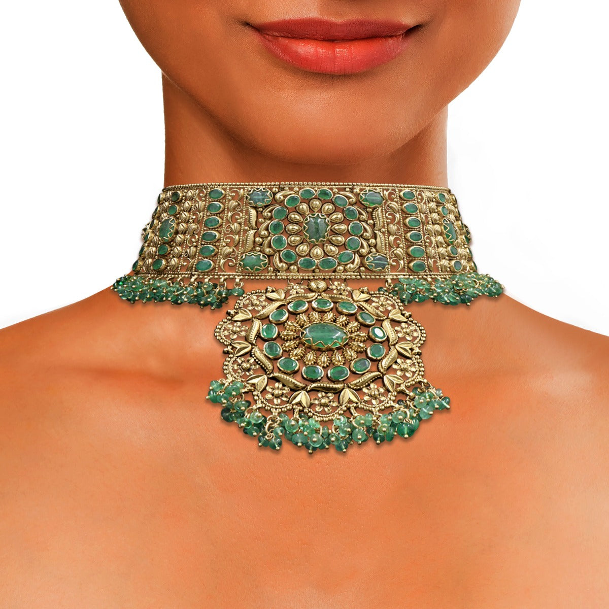 Traditional Bridal Green Gold Choker Set