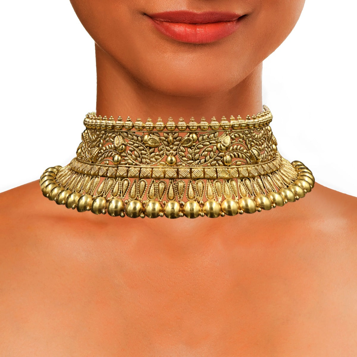 Gold Leaf Petal Choker Set