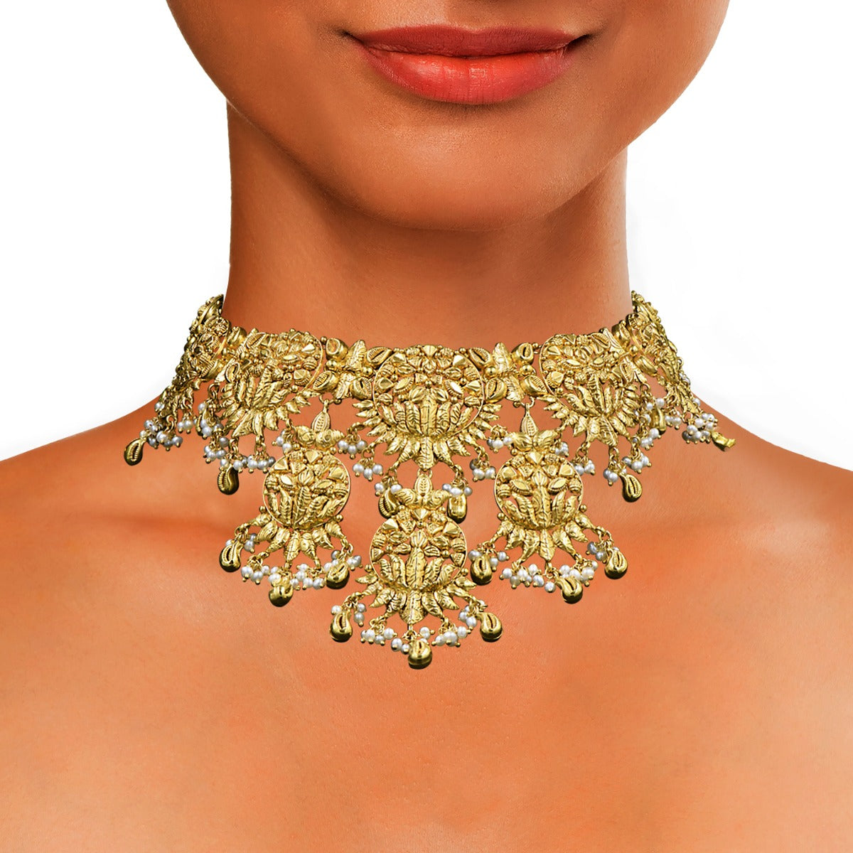 Layered Temple Gold Choker Set