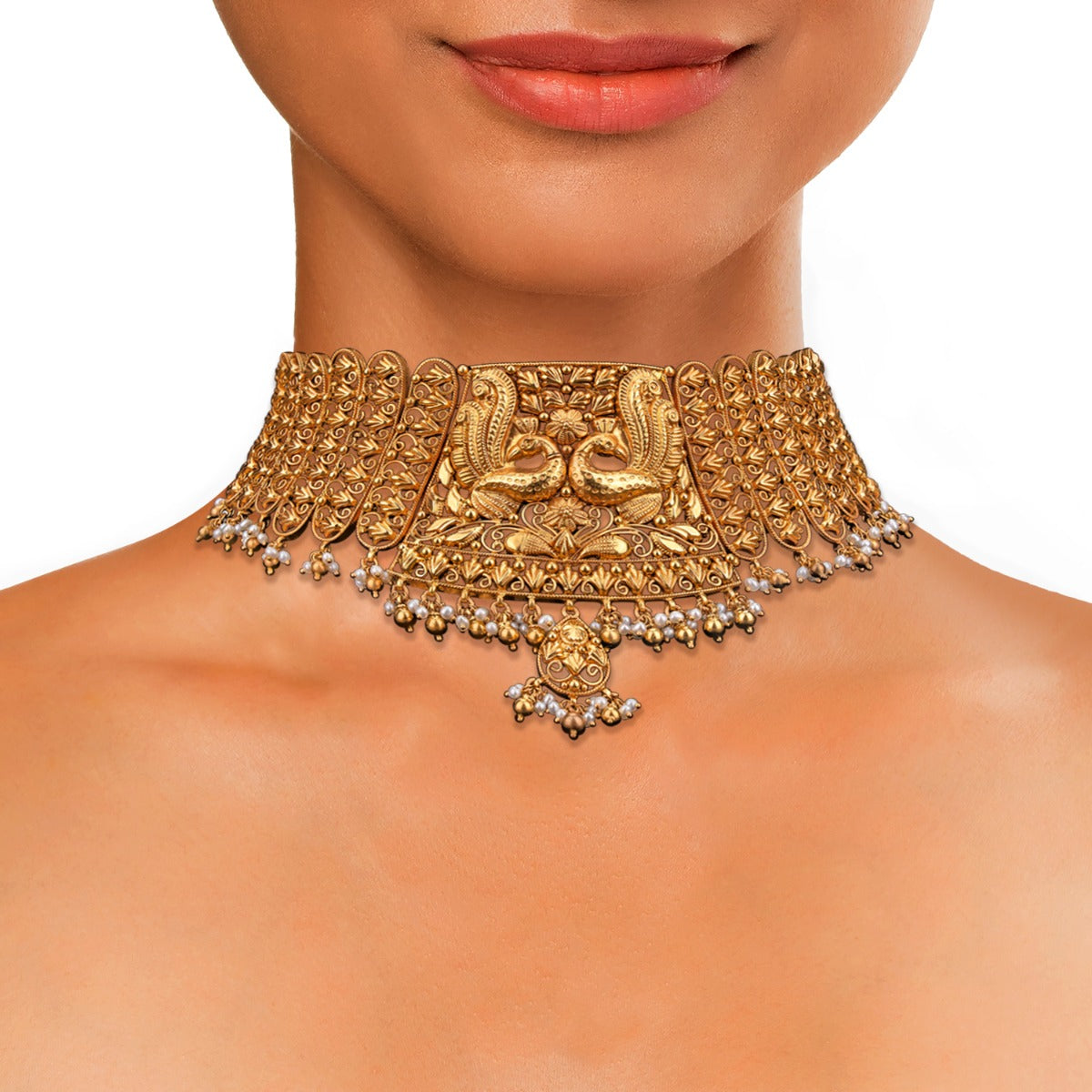 Peacocks Dancing Gold Choker