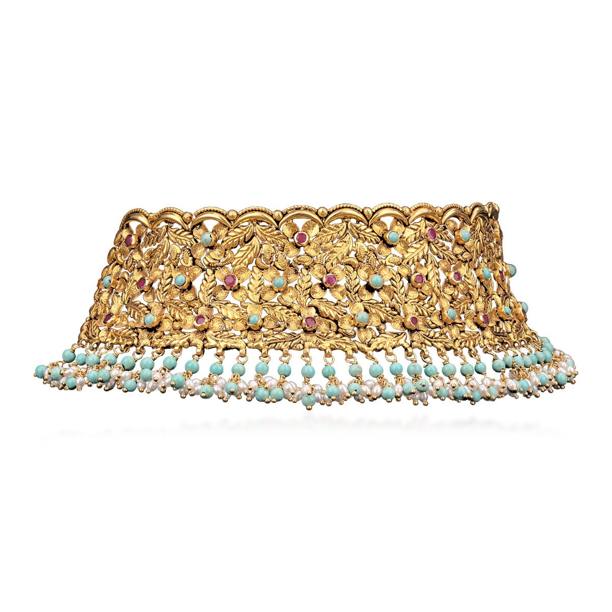 Dark Pink Floral Gold Choker