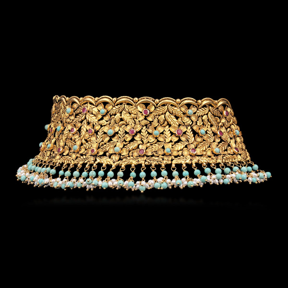 Dark Pink Floral Gold Choker