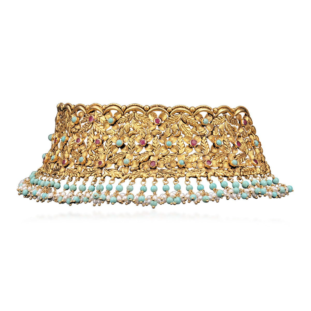 Dark Pink Floral Gold Choker