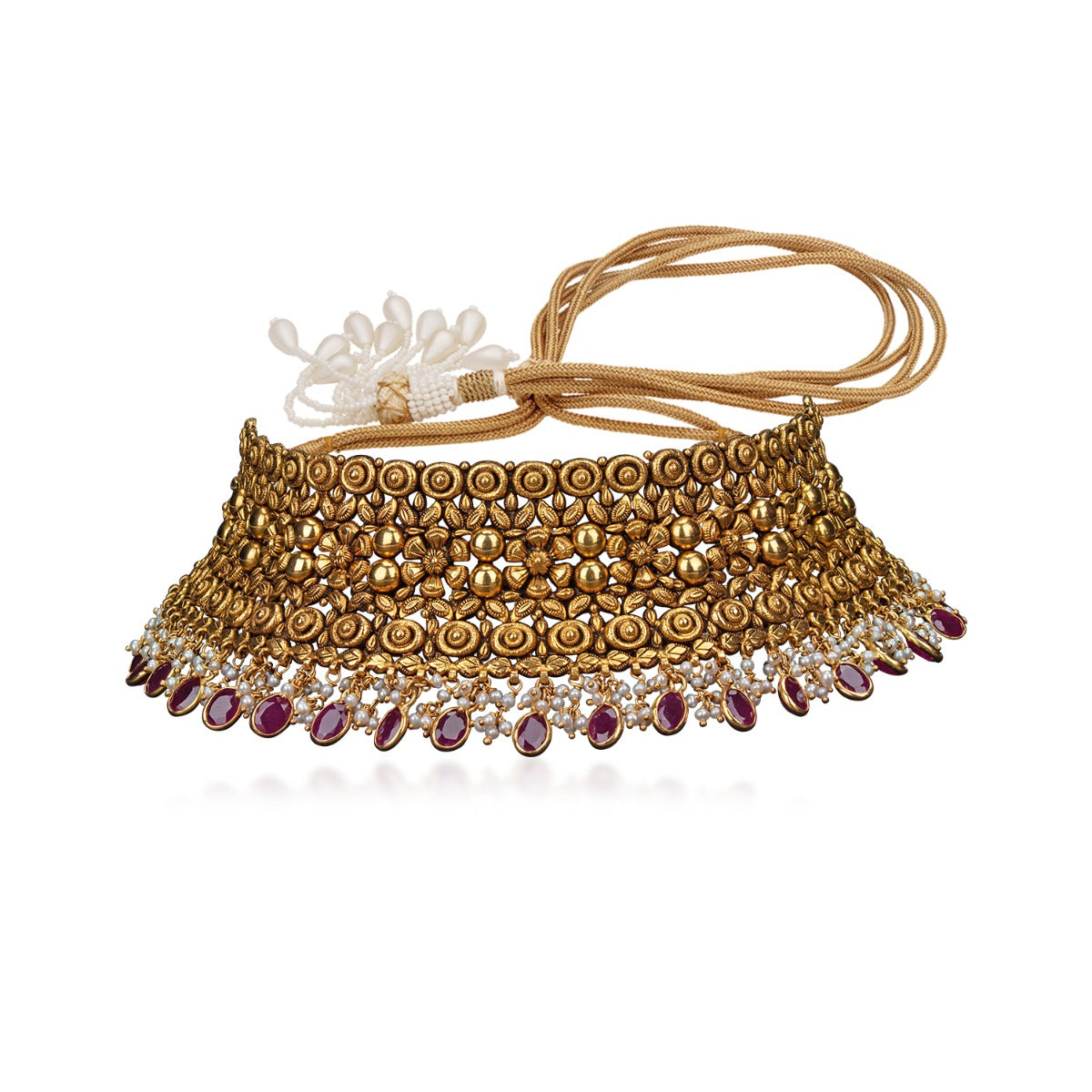 Red Beaded Gold Choker