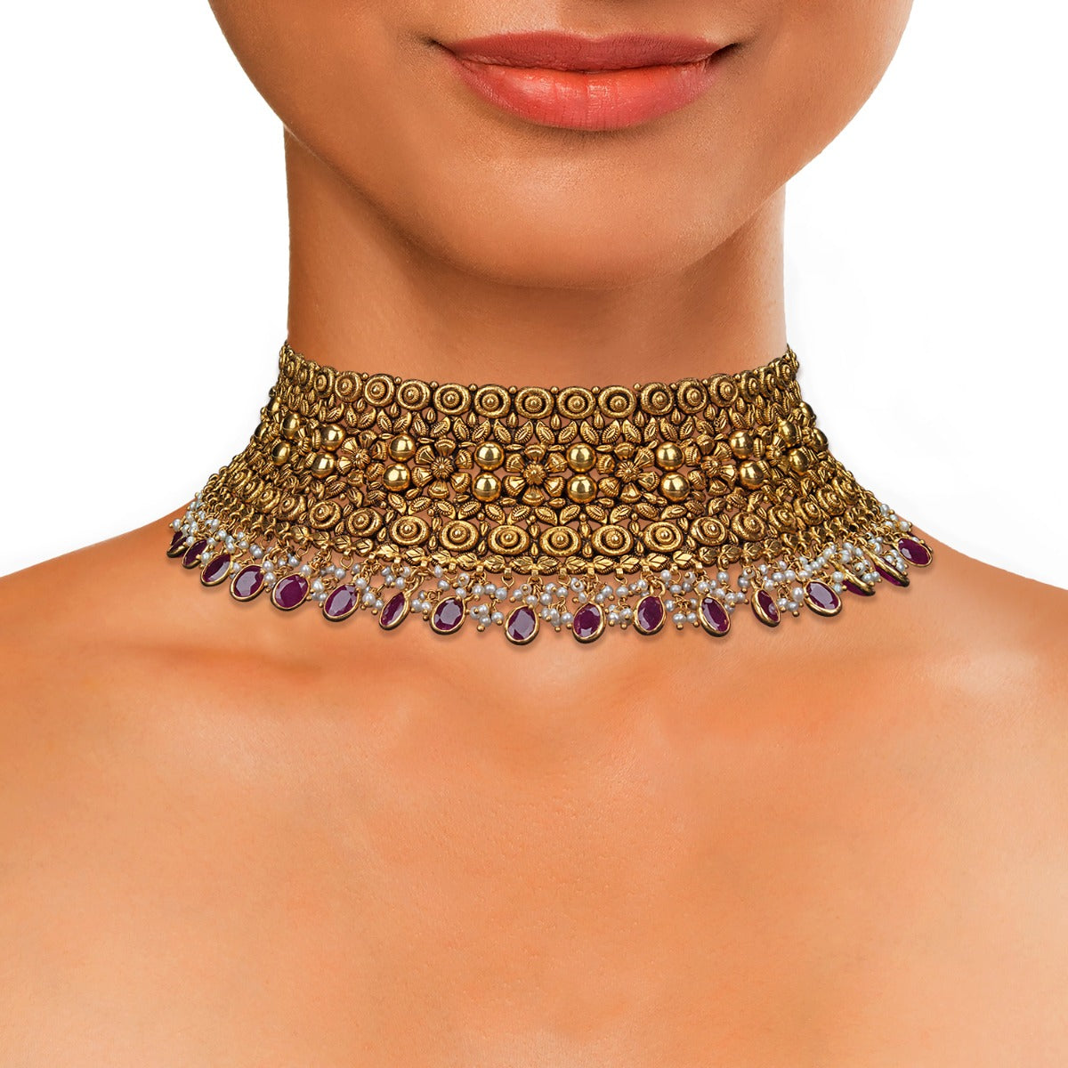 Red Beaded Gold Choker