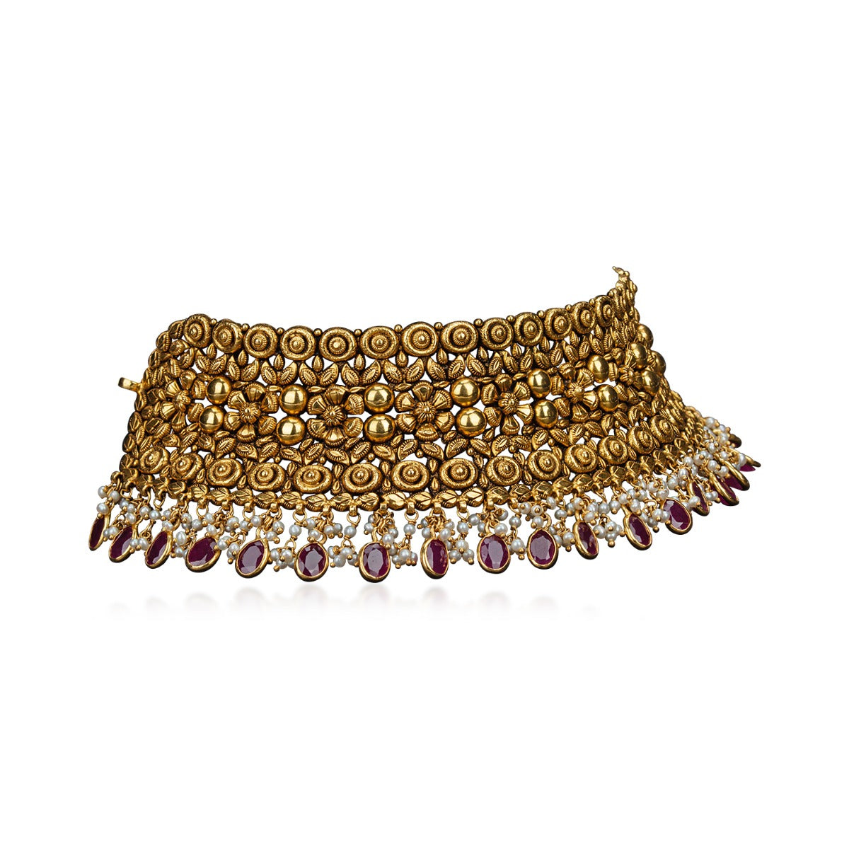 Red Beaded Gold Choker