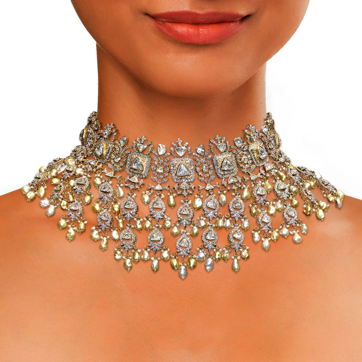 Gazania Floret Lariat Polki Necklace Set
