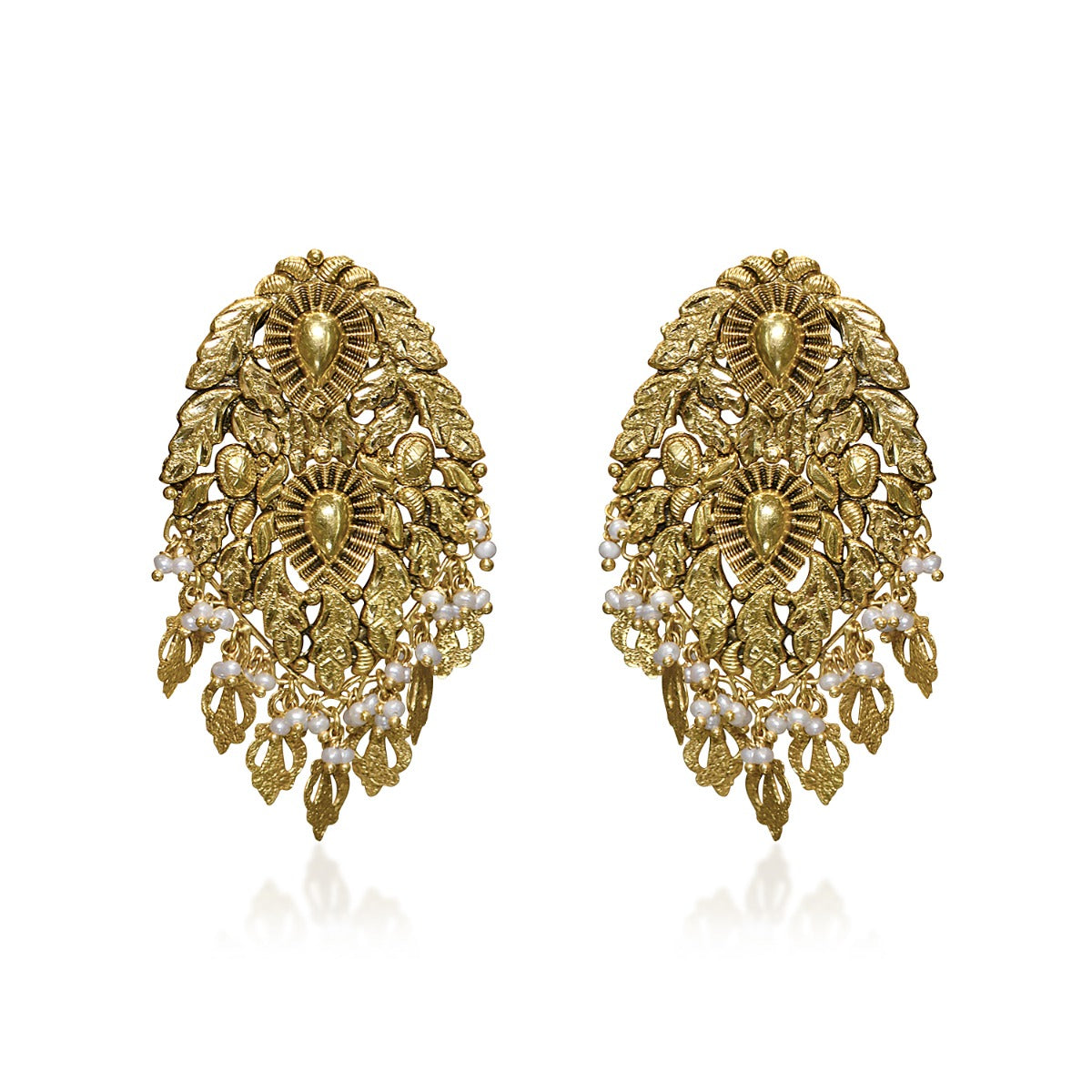 Oval Motif Gold Earrings