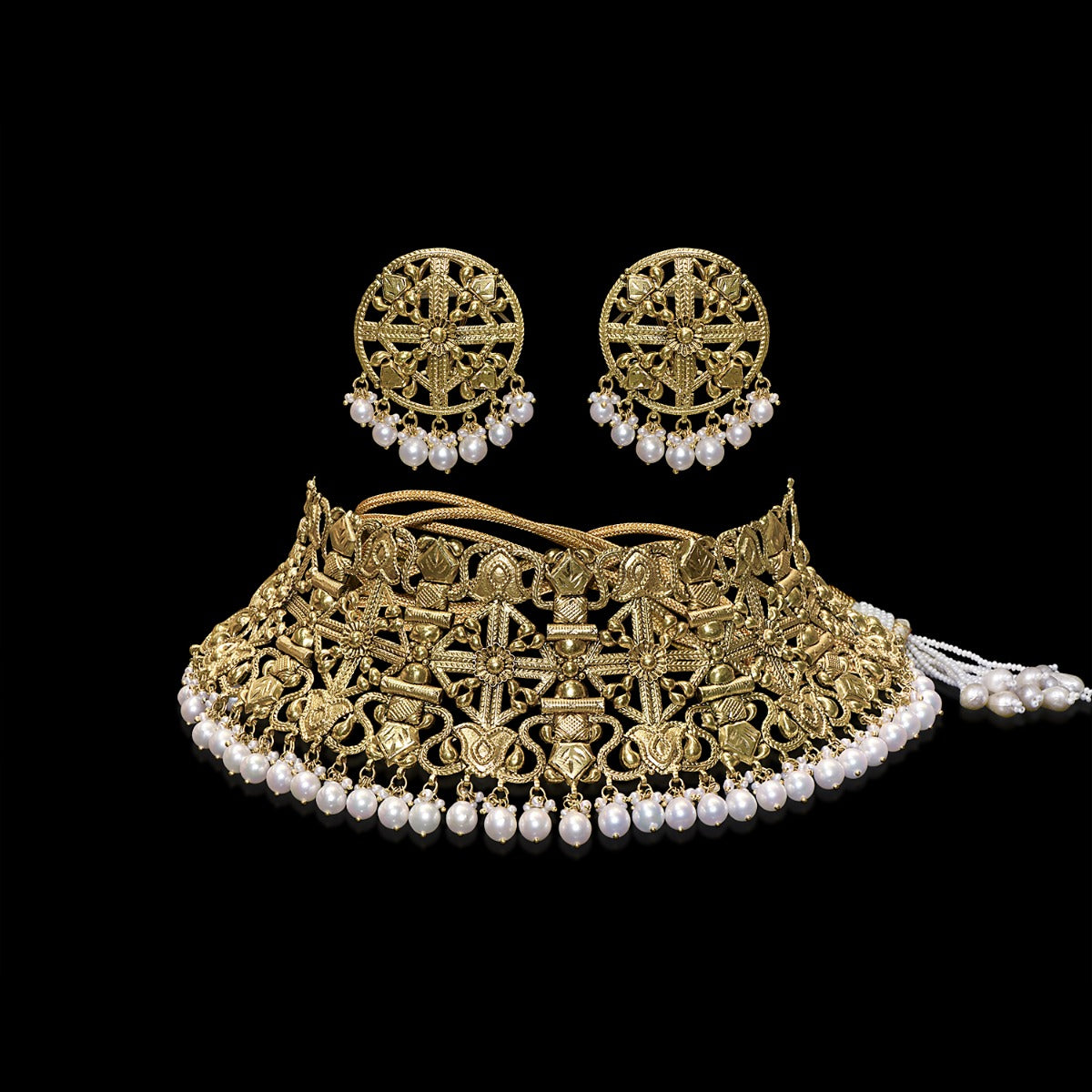 Geometrical Pattern Gold Choker Set
