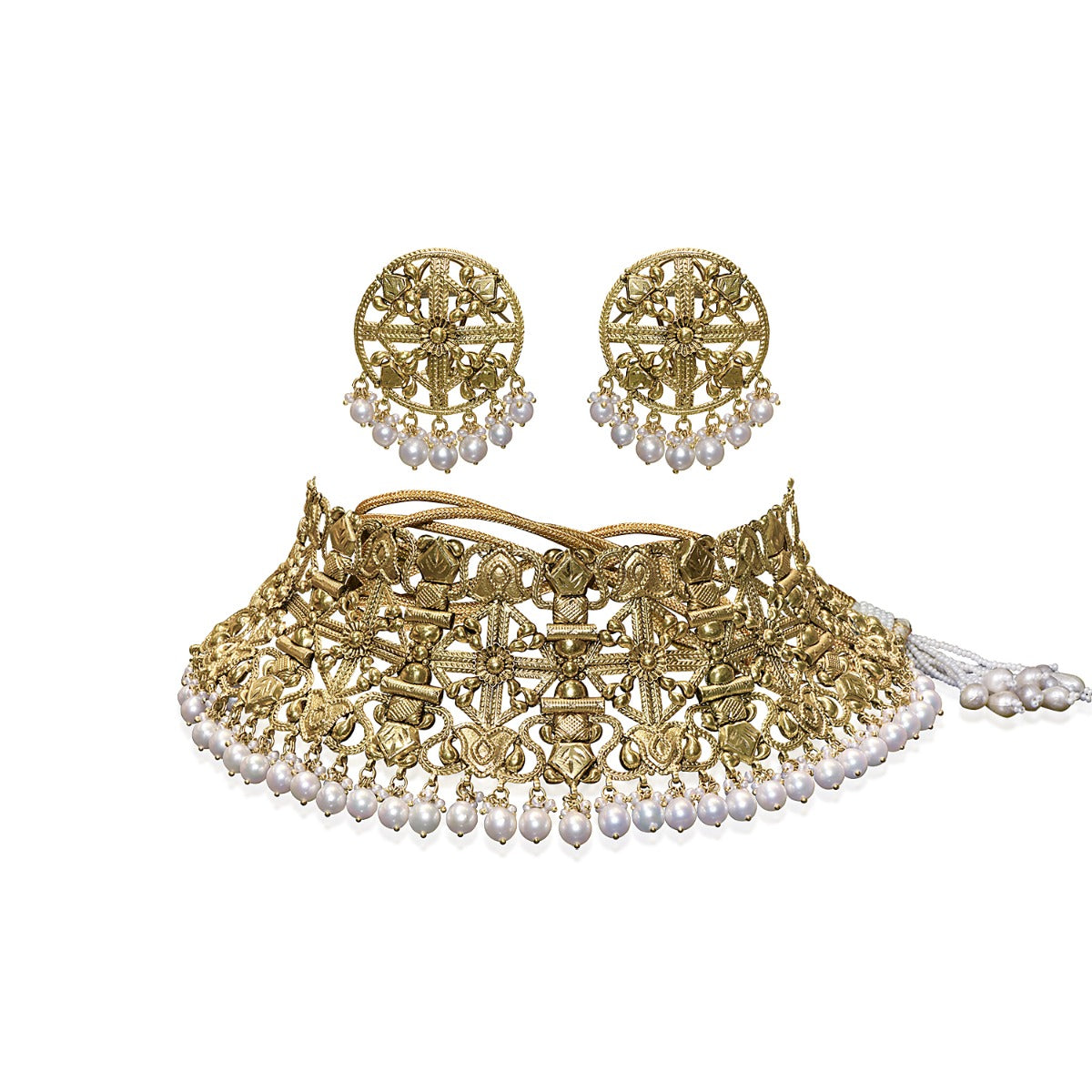 Geometrical Pattern Gold Choker Set