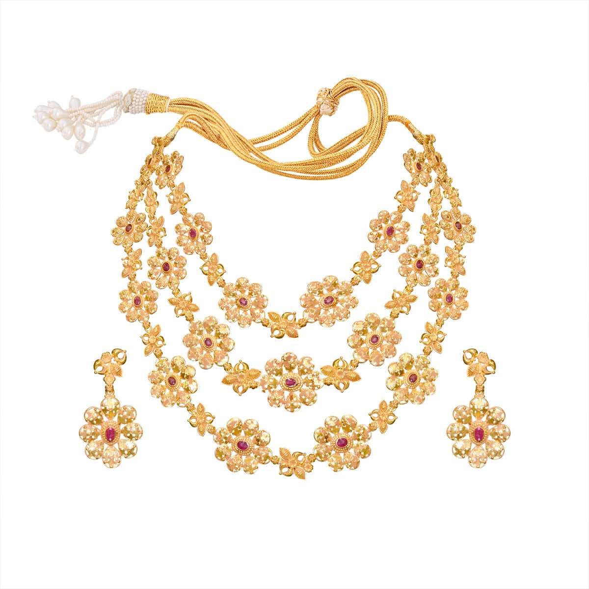 Starry Night Floral Red Gold Necklace Set