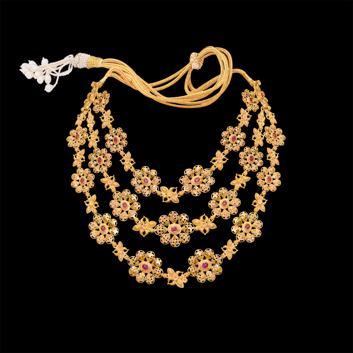 Starry Night Floral Red Gold Necklace Set