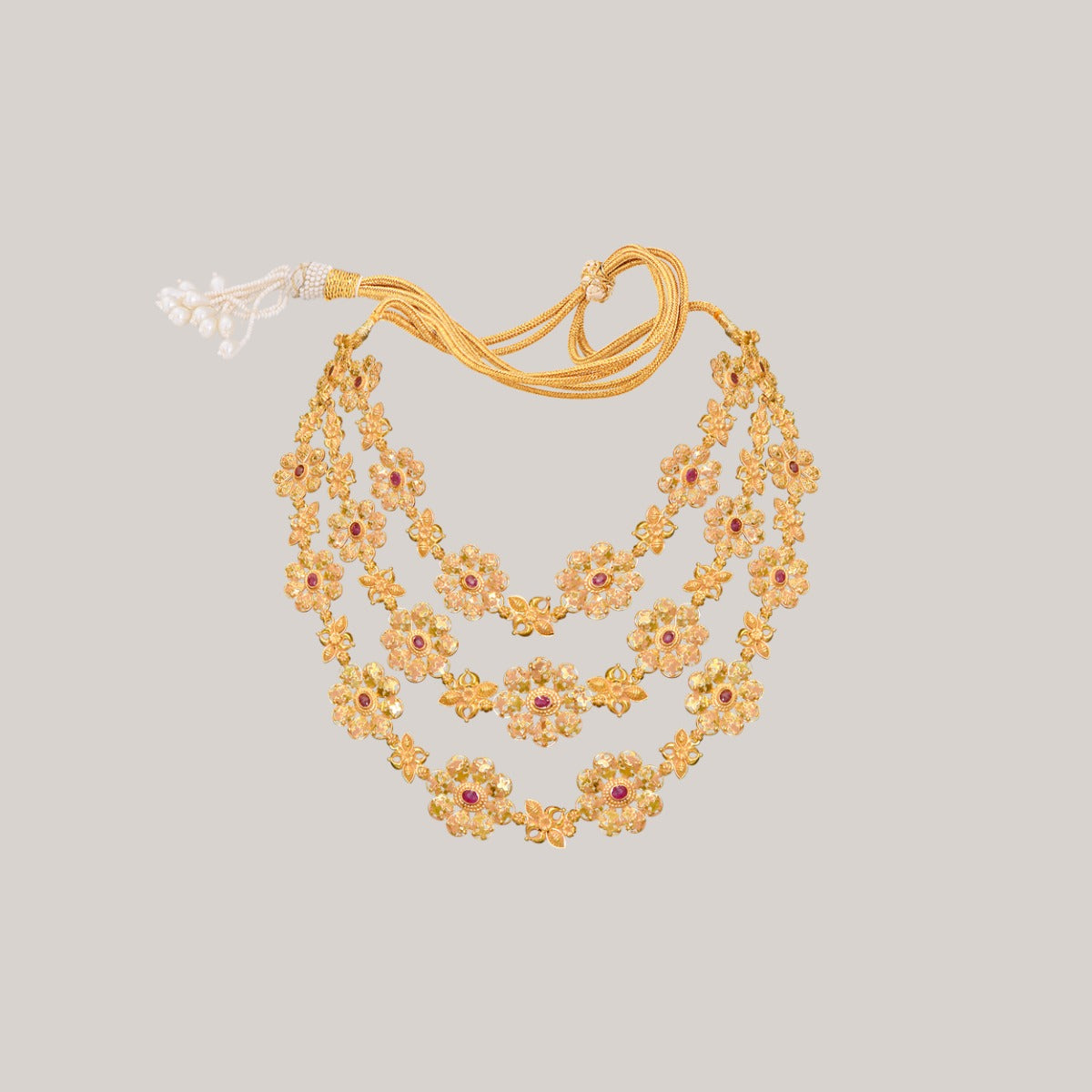 Starry Night Floral Red Gold Necklace