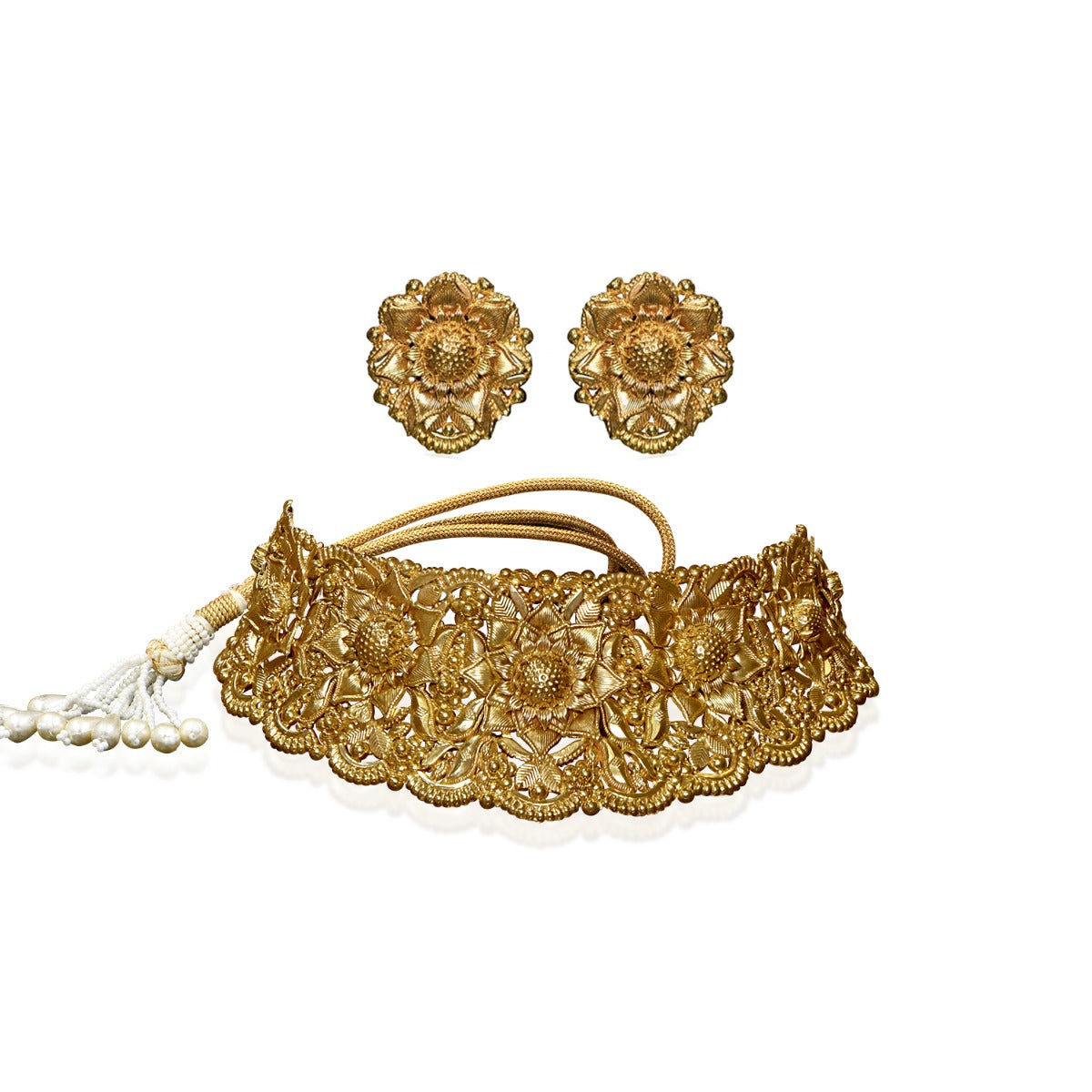 Central Floral Gold Choker Set