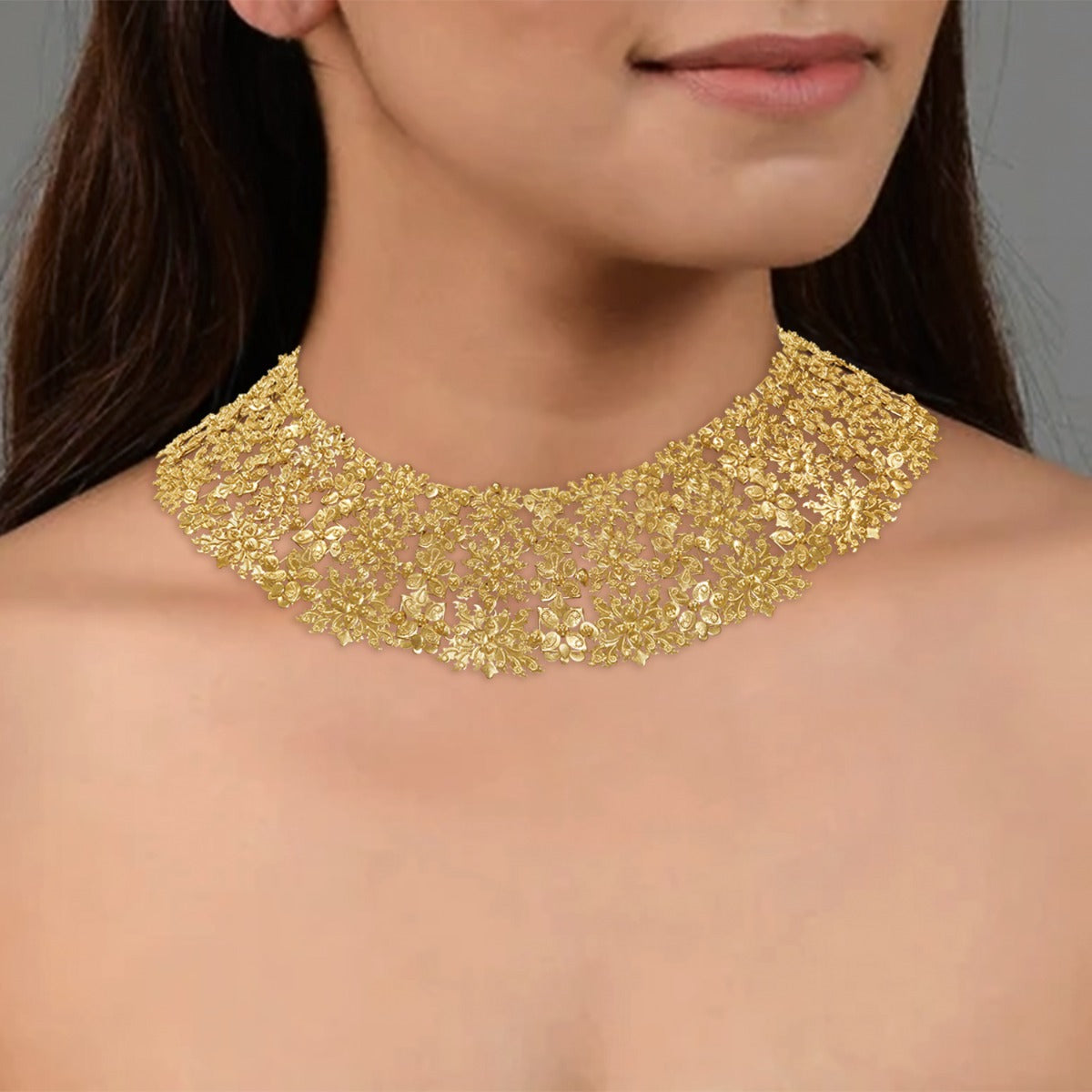 Floral Bush Gold Necklace Set