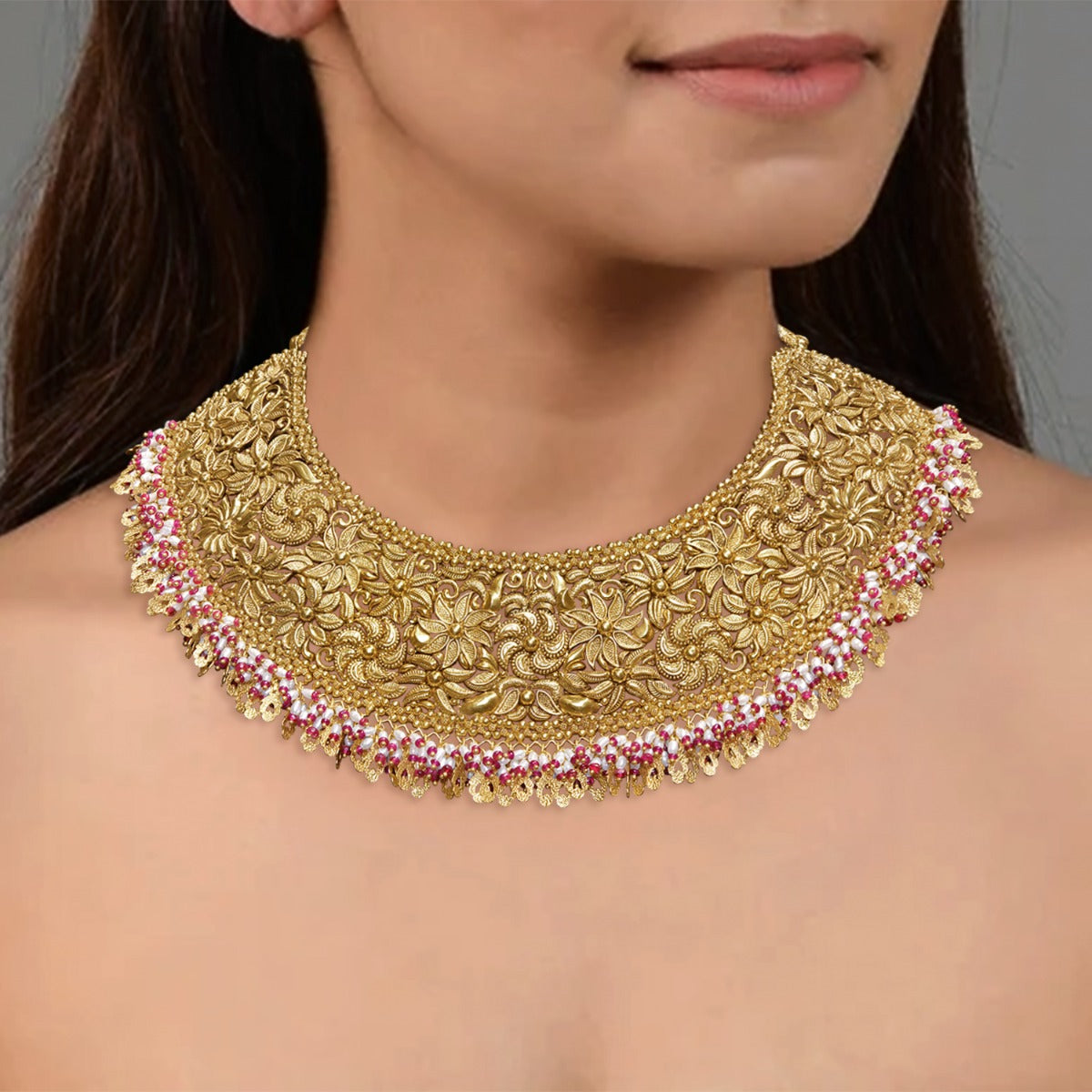 Pink Fence Gold Necklace