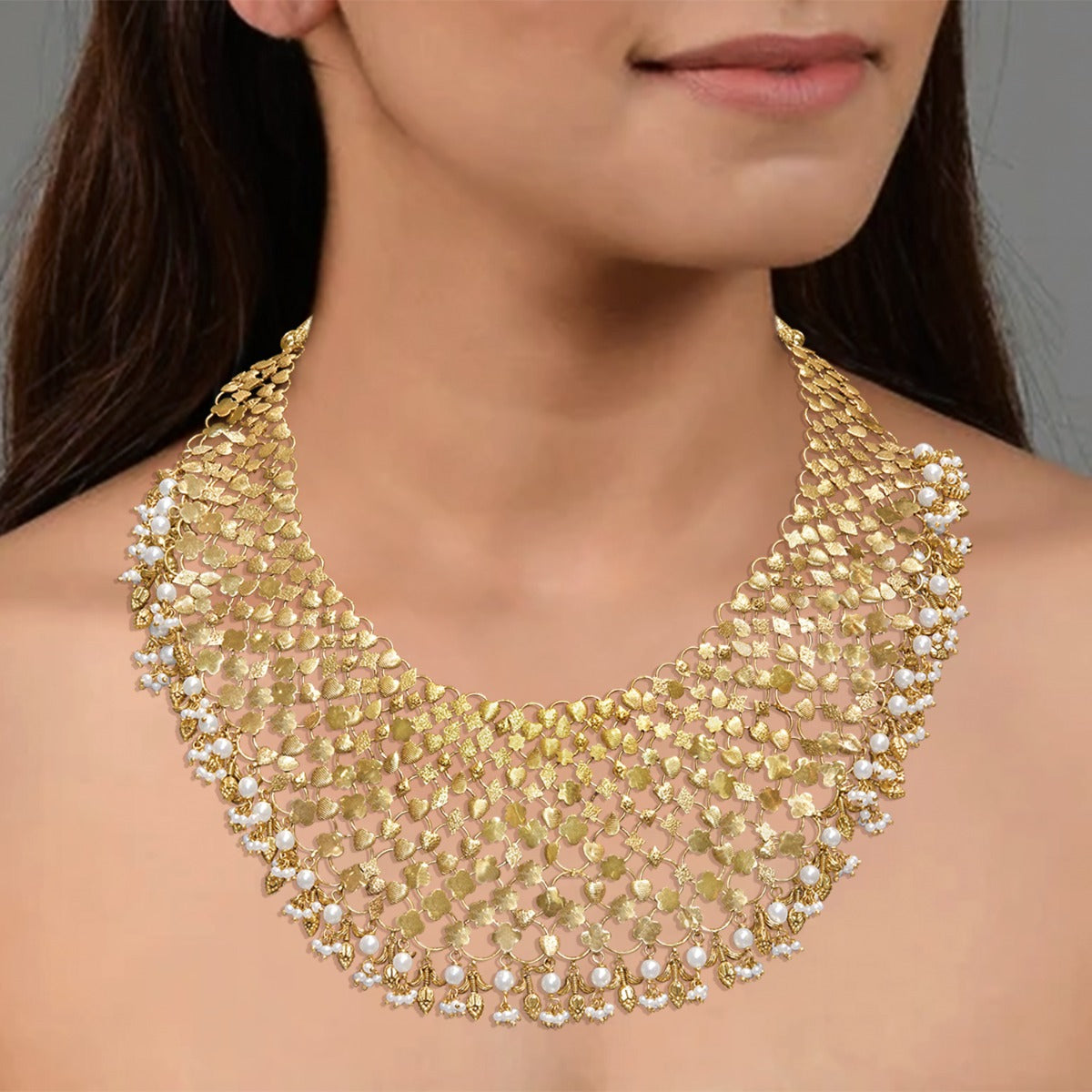 Mesh Net Gold Necklace Set