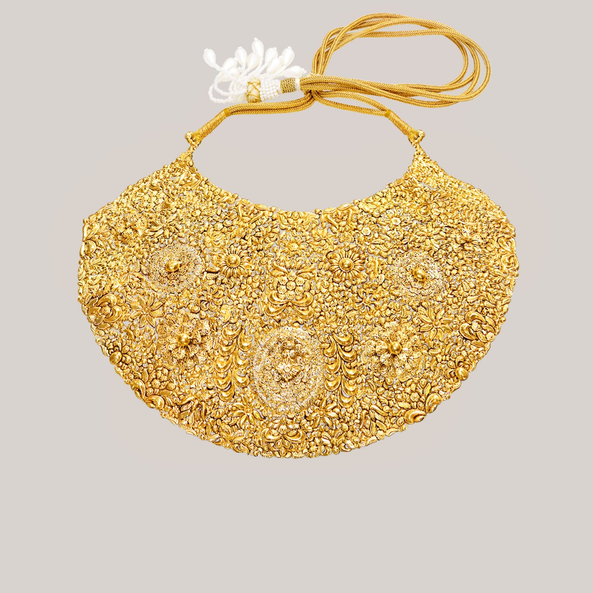 Intricately Etched Broad Gold Necklace Set