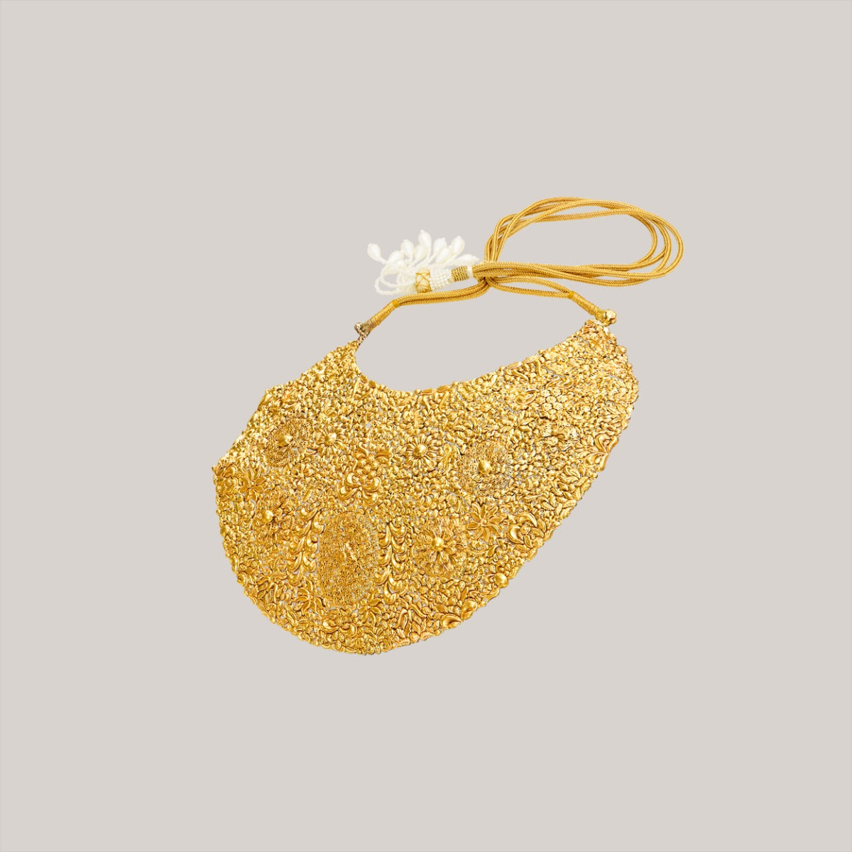 Intricately Etched Broad Gold Necklace