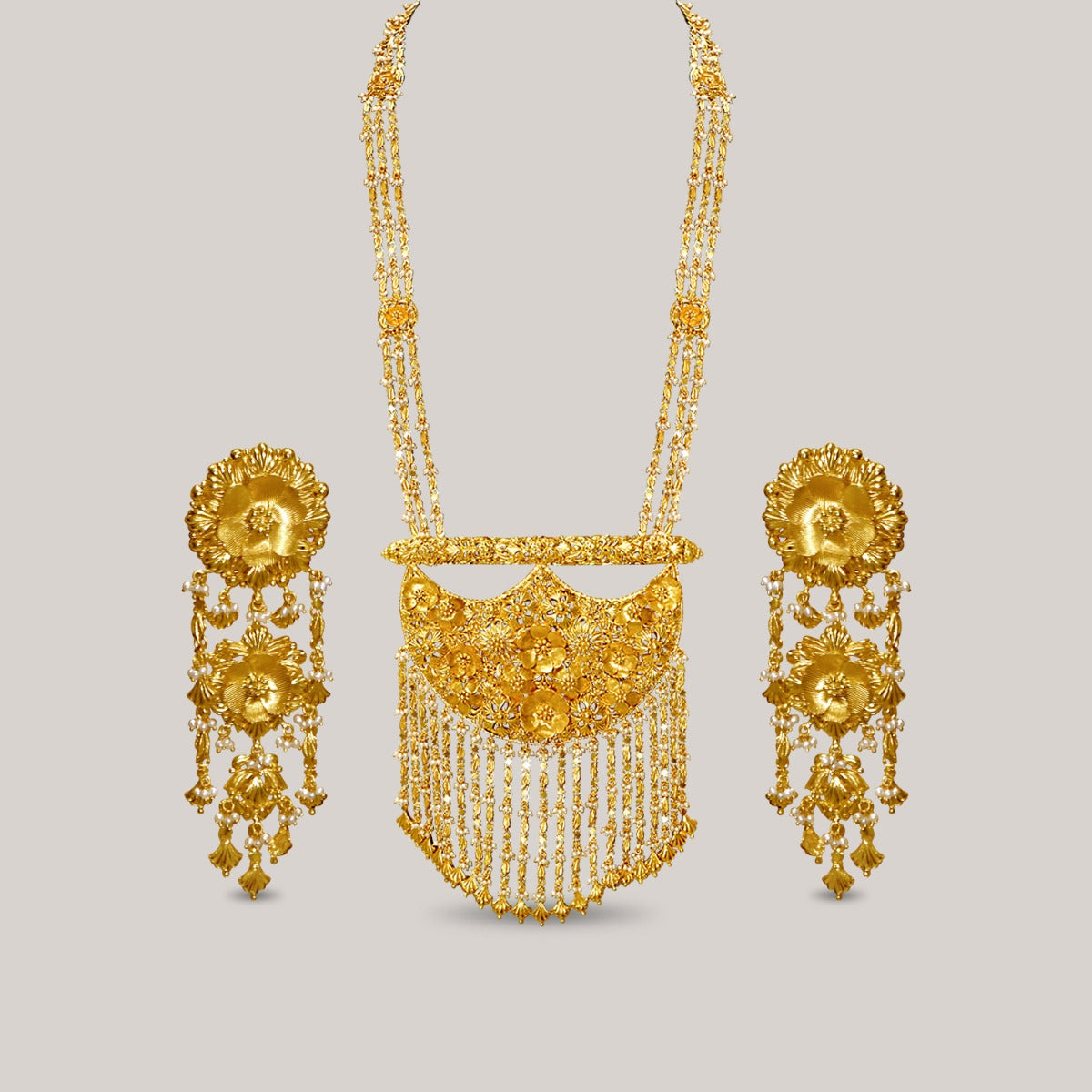 Concave Curved Long Gold Necklace Set
