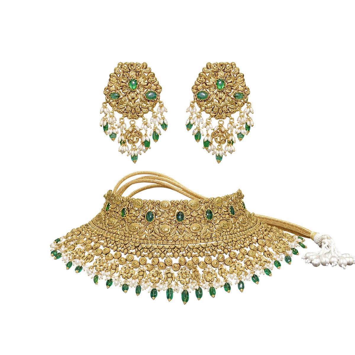 Tiny Green Knitted Gold Choker Set