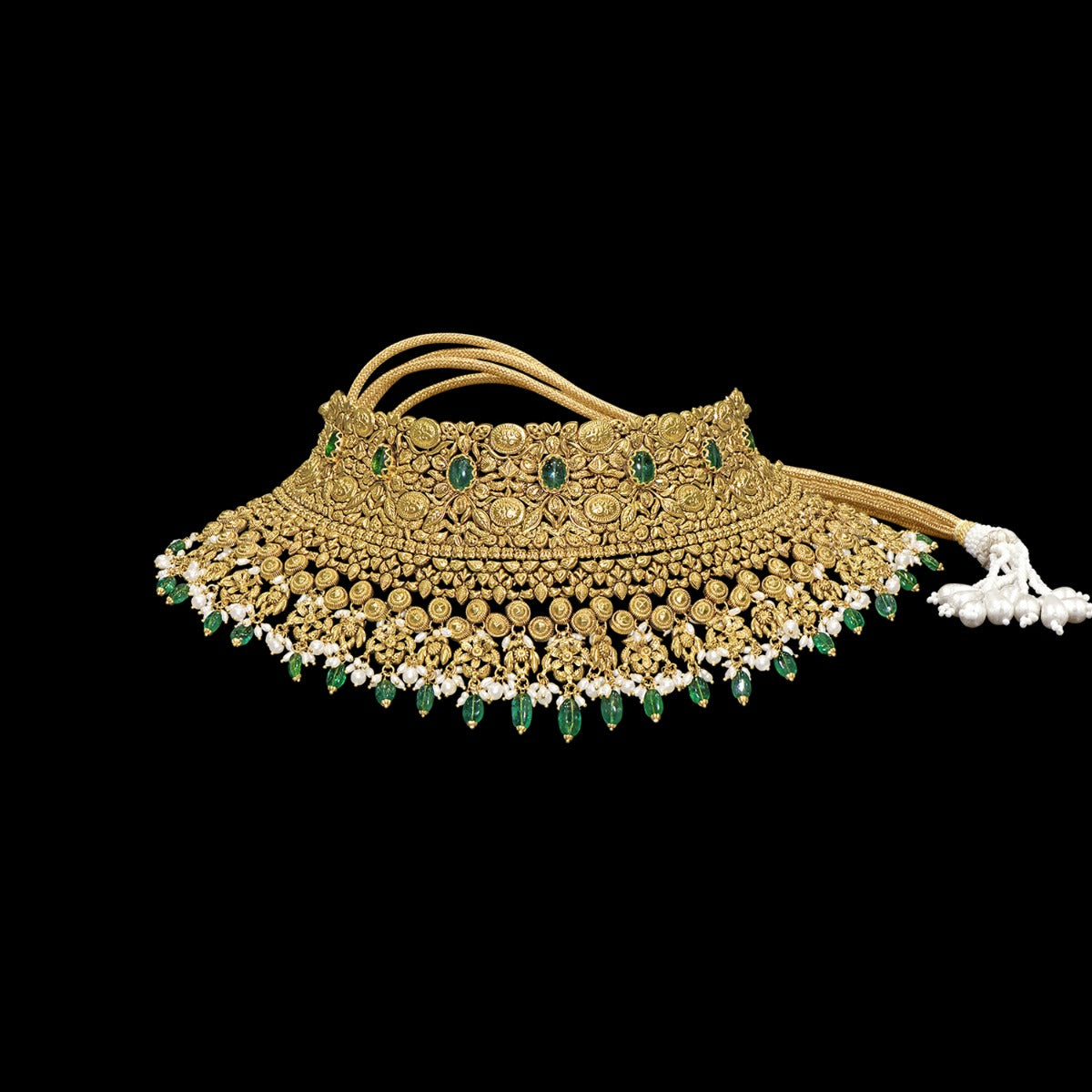 Tiny Green Knitted Gold Choker Set