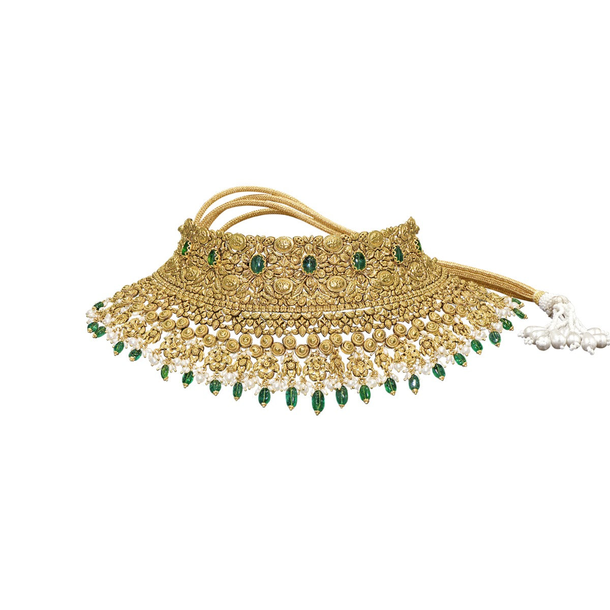 Tiny Green Knitted Gold Choker Set