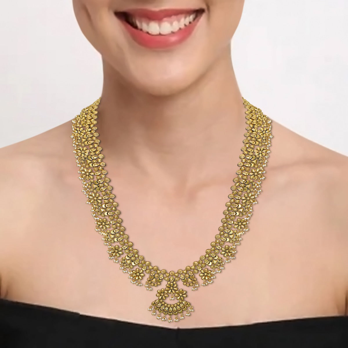 Long Petal Floral Gold Necklace