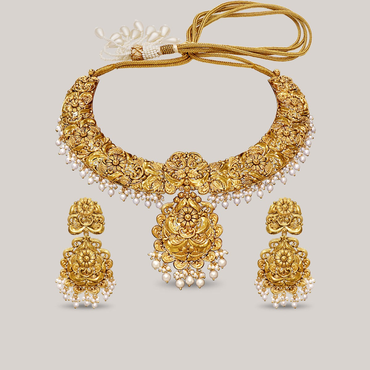 Little Pearls Intricate Gold Necklace Set