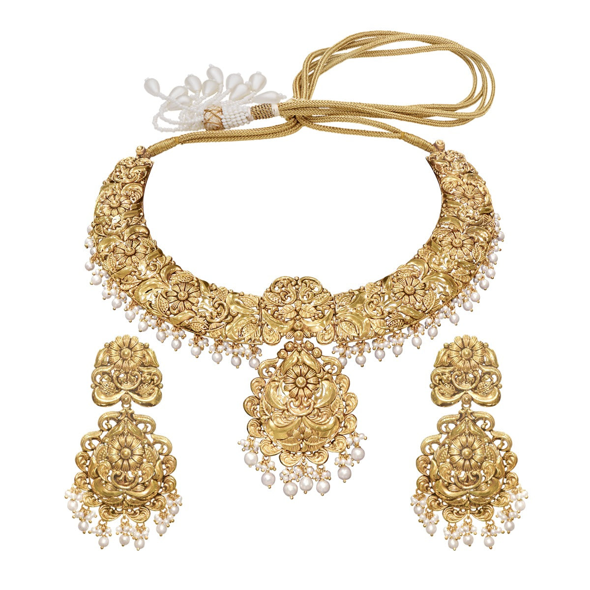 Little Pearls Intricate Gold Necklace Set