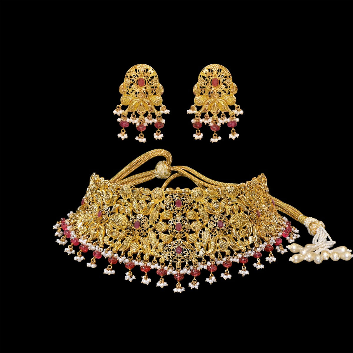 Kiara Cutout Gemstone Gold Choker Set