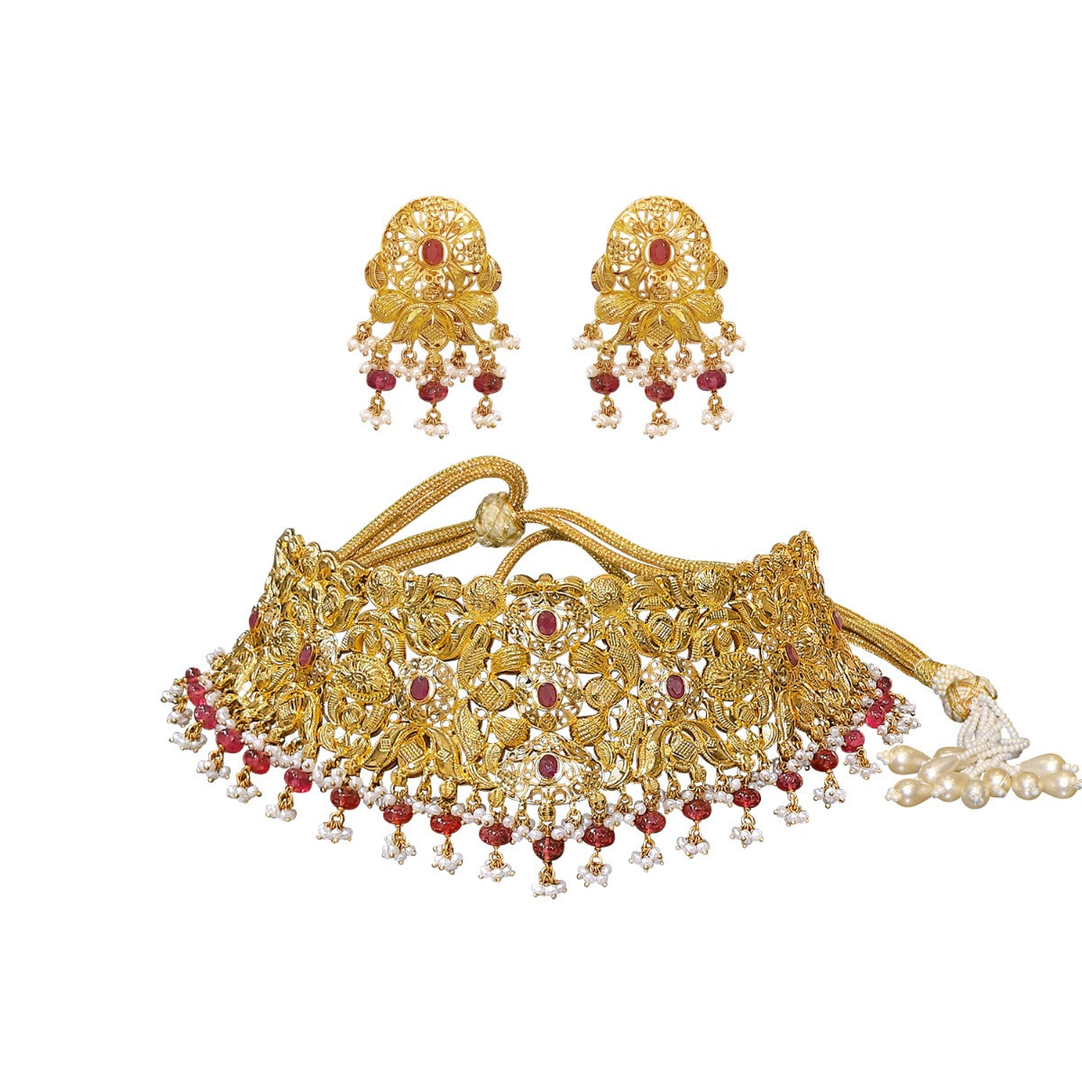 Kiara Cutout Gemstone Gold Choker Set