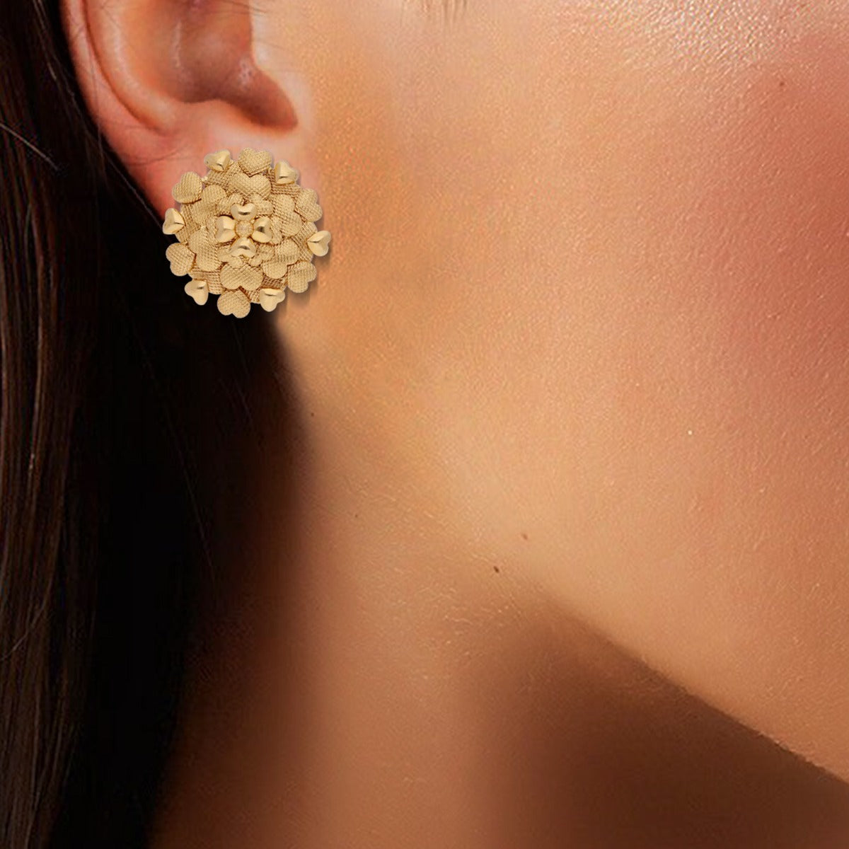 Cluster of Heart Gold Stud Earrings