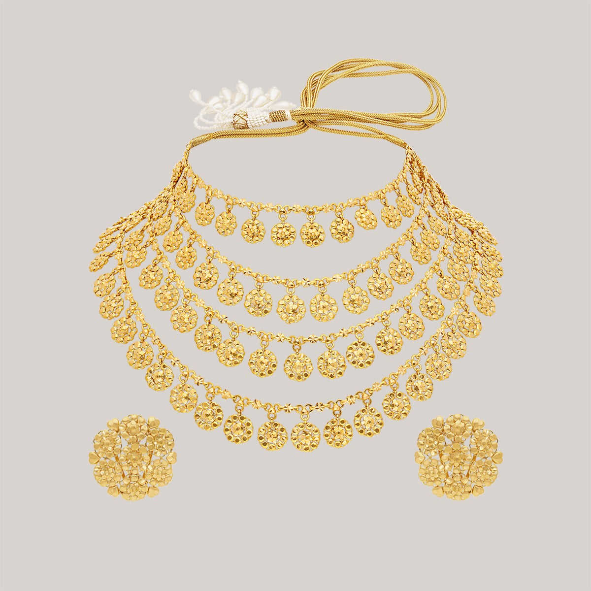 Delicate 4 Layered Florals Gold Necklace Set