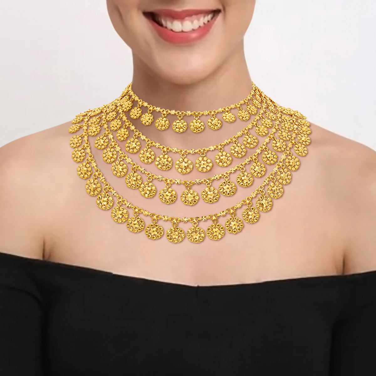 Delicate 4 Layered Florals Gold Necklace