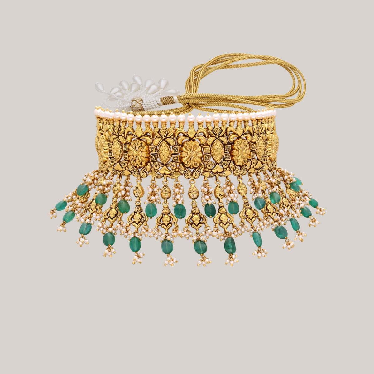 Detailed Bell Carves Gold Choker